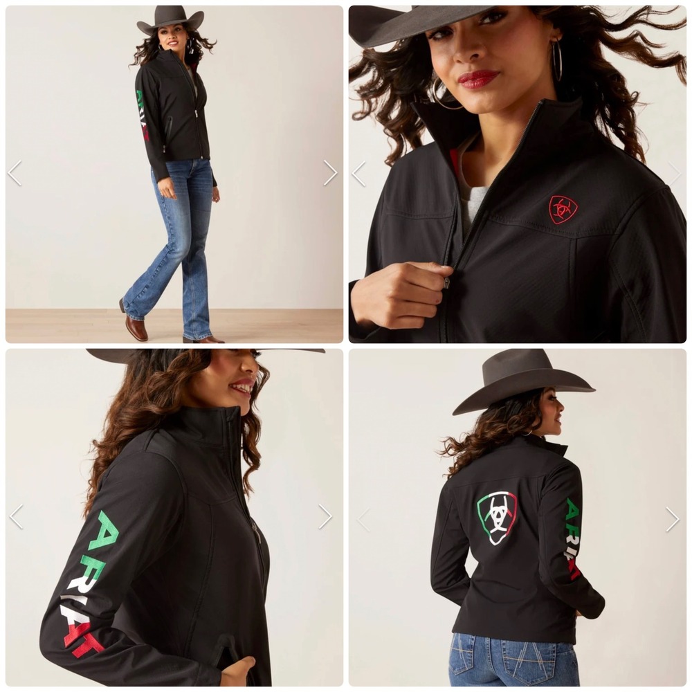 Ariat Womens Team Mexico Softshell Jacket Black Tri-Color Logo Western Coat Sz S - Picture 2 of 16